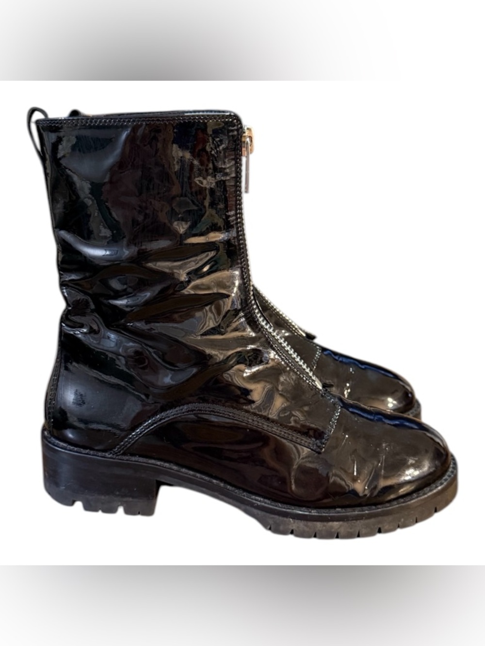 Alice + Olivia "Dustin" Front-Zip Patent Leather Combat Boots Women’s Size 9.5